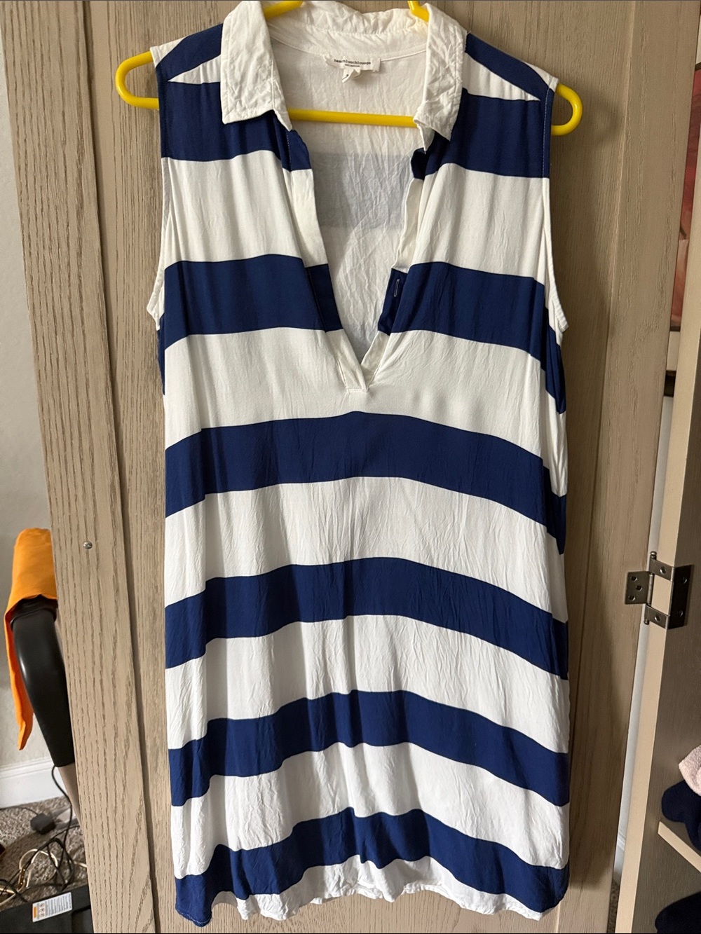 beachlunchlounge Navy and White Sleeveless Striped Collared Tunic